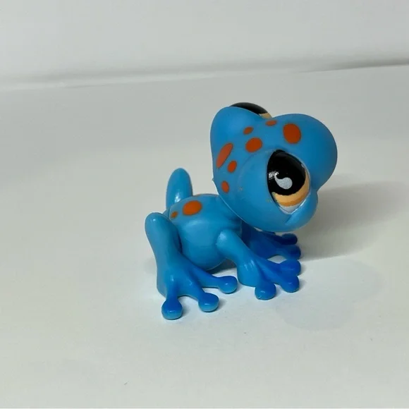 Authentic Littlest Pet Shop LPS Hasbro #806 Blue Spotted Frog Trampoline Orange - Picture 6 of 11